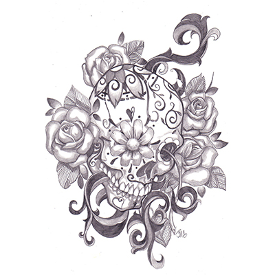 Mexican Sugar Skull And Roses Design On Lower Back Fake Temporary Water Transfer Tattoo Stickers NO.10465